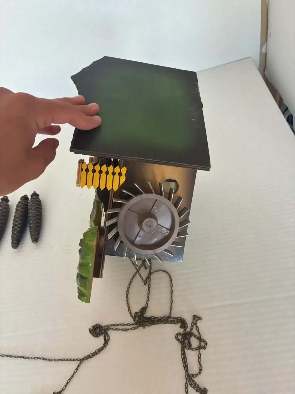Black Forest-Style Mechanical Cuckoo Clock with Woodcutters and Water Wheel